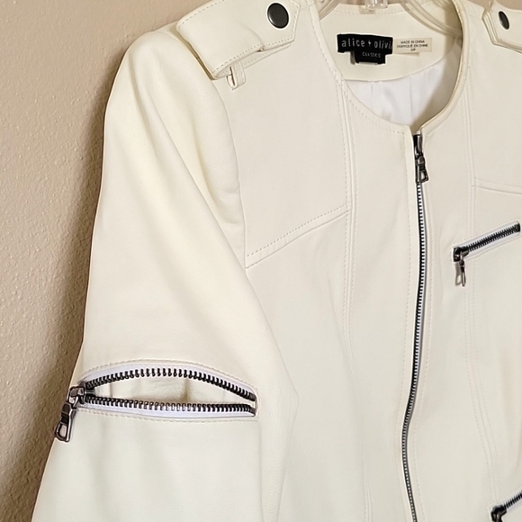 Alice + Olivia Womens Butter Yellow Cream Cam Lamb Leather Biker Jacket - Picture 6 of 16